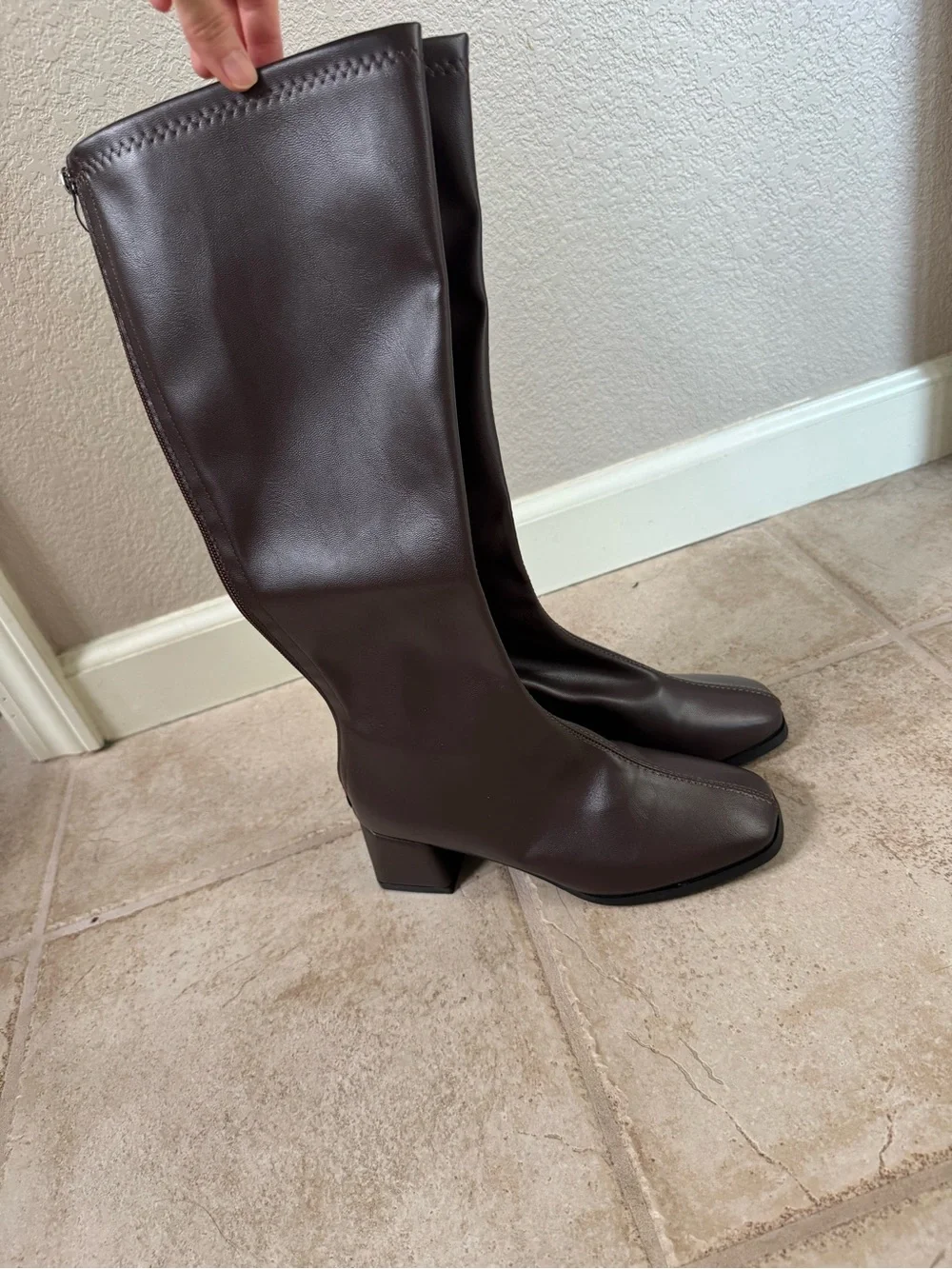Chocolate Brown High Block Heel Boots